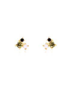 Pendientes Circonita Multi - Opalo - 4 mm - Bañado Oro y Plata Rodiada 2