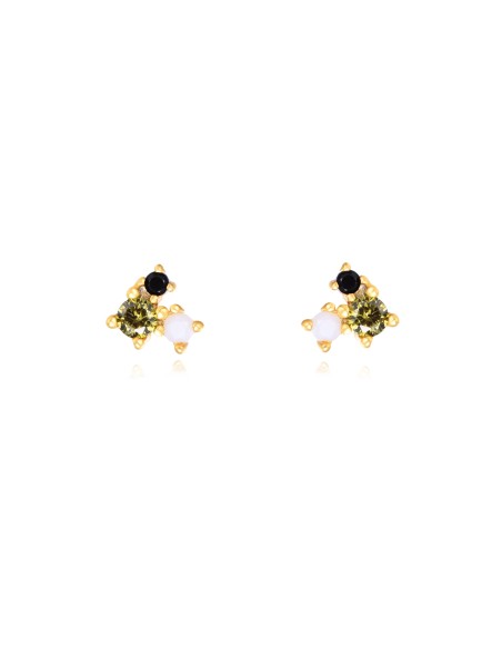 Pendientes Circonita Multi - Opalo - 4 mm - Bañado Oro y Plata Rodiada Pendientes Circonita Multi - Opalo - 4 mm - Bañado Oro y Plata Rodiada