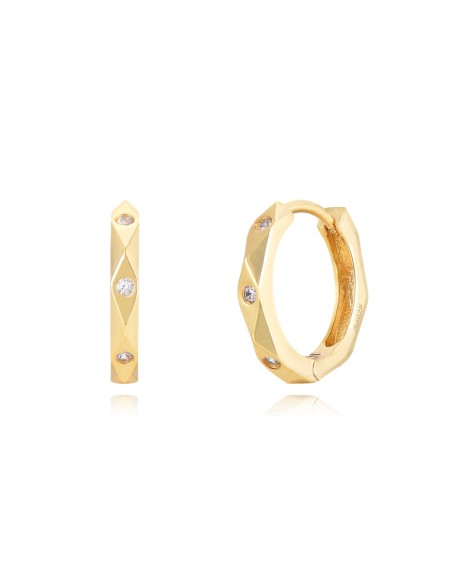 Pendientes Hexágono Circonita - 15 mm - Bañado Oro y Plata Rodiada