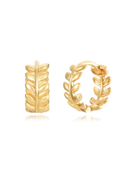 Pendientes Aro Hojas - 10,5 mm - Bañado Oro y Plata Rodiada
