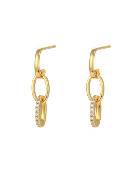 Pendientes Eslabón - Circonita Blanca - 22 mm - Plata Bañado Oro y Plata Rodiada