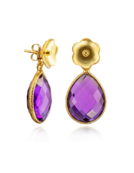 Pendientes Mineral - Lagrima y Flor - 26 mm - Bañado Oro Pendientes Mineral - Lagrima y Flor - 26 mm - Bañado Oro
