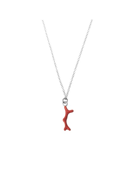 Collar Amuleto de Coral - 38+5cm - Enamel Roja - Bañado Oro y Plata Rodiada Collar Amuleto de Coral - 38+5cm - Enamel Roja - Bañado Oro y Plata Rodiada