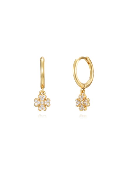 Pendientes Aro 11mm Trébol 5,5mm - Bañado Oro y Plata Rodiada Pendientes Aro 11mm Trébol 5,5mm - Bañado Oro y Plata Rodiada
