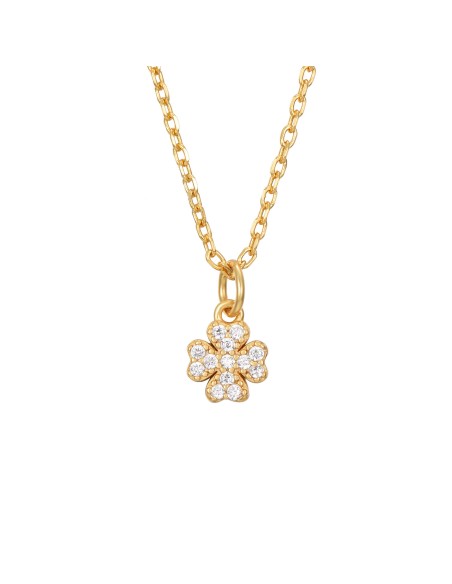 Collar Circonita - Trébol 5,5mm - 38+4 - Bañado Oro y Plata Rodiada