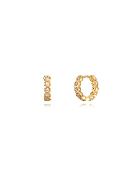 Pendientes Aro Hexágono Circonita - 13 mm y 24 mm - Bañado Oro y Plata Rodiada