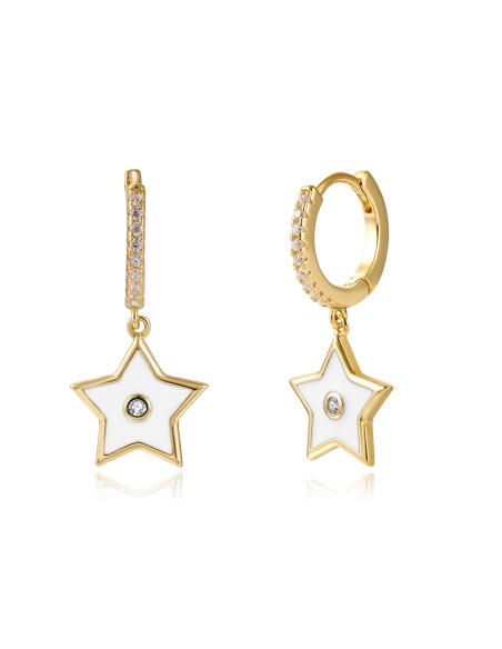 Pendientes Estrella Circonita - 11 + 9 mm - Enamel - Bañado Oro