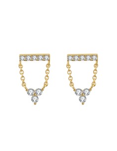 Pendientes Cadena - Circonita - 14*9 mm - Plata Bañado Oro y Plata Rodiada 2