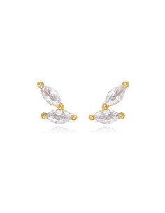 Pendientes - Circonita - 9,5*5 mm - Plata Bañado Oro y Plata Rodiada 2