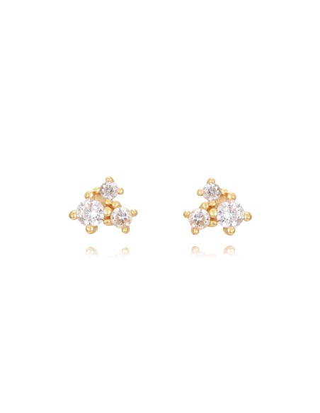 Pendientes Circonita - 4,5 mm - Bañado Oro y Plata Rodiada