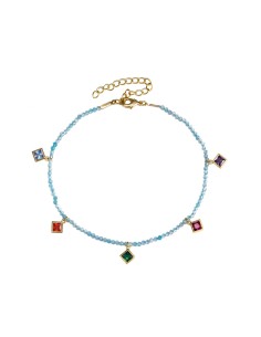 Tobillera Charm Cuadrado Bronce - Mineral - 20+5cm - Bañado Oro 2