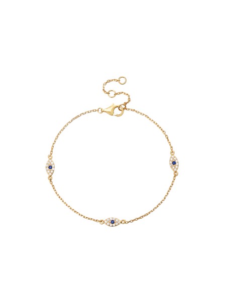 Pulsera Circonita - Ojo 7,5mm - 16+3 mm - Bañado Oro y Plata Rodiada