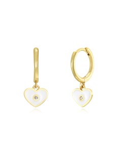 Pendientes Corazon - Enamel - Circonita Blanca - 11 + 6 mm - Bañado Oro 2