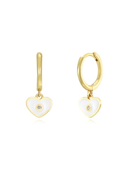 Pendientes Corazon - Enamel - Circonita Blanca - 11 + 6 mm - Bañado Oro Pendientes Corazon - Enamel - Circonita Blanca - 11 + 6 mm - Bañado Oro