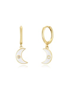 Pendientes Luna - Enamel - Circonita Blanca - 11 + 9 mm - Bañado Oro 2