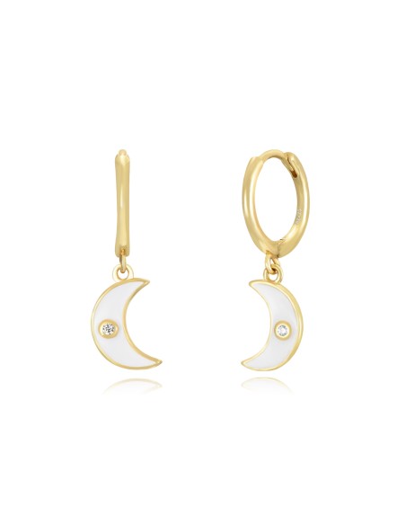 Pendientes Luna - Enamel - Circonita Blanca - 11 + 9 mm - Bañado Oro Pendientes Luna - Enamel - Circonita Blanca - 11 + 9 mm - Bañado Oro