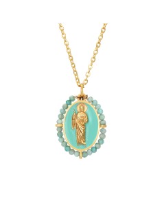 Collar Mineral Enamel Acero - San Judas Tadeo - 40+5cm - Color Oro 2