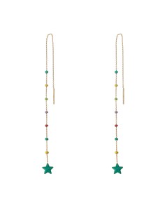 Pendientes Cadena Estrella - 15,5 cm - Enamel Multi - Bañado Oro y Plata Rodiada 2