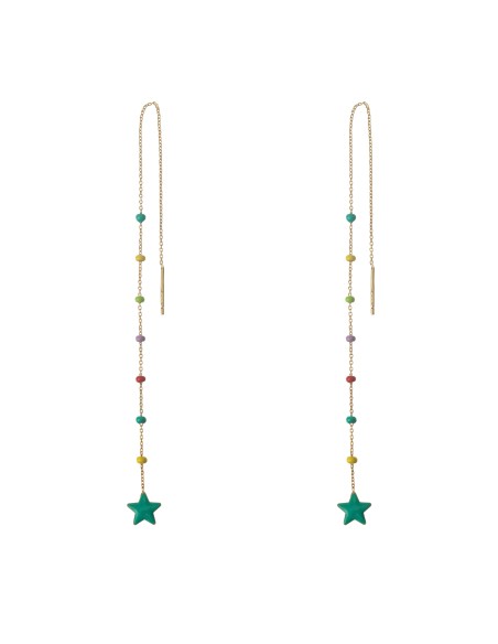 Pendientes Cadena Estrella - 15,5 cm - Enamel Multi - Bañado Oro y Plata Rodiada