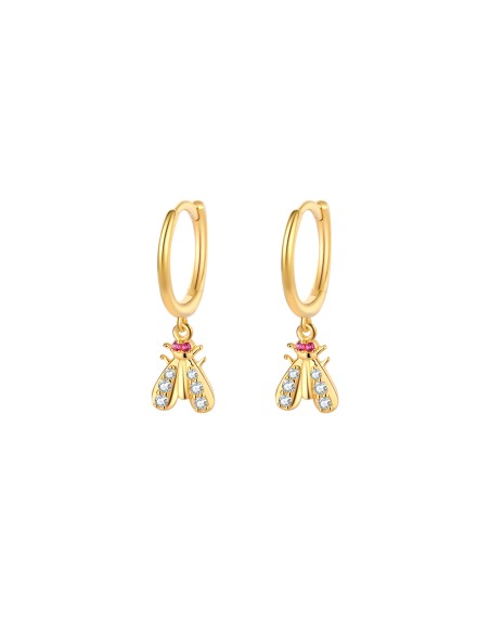 Pendientes Circonita Mosca 6*6,5mm Bañado Oro y Plata Rodiada