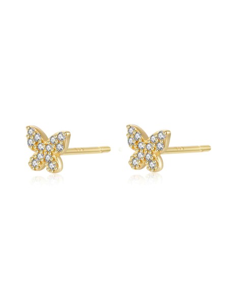 Pendientes Circonita Mariposa 6*5mm Bañado Oro