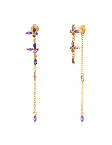 Pendientes Mariposa Cadena Circonita - 59 mm - Bañado Oro y Plata Rodiada