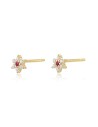 Pendientes Circonita Flor Amatista 5mm Bañado Oro