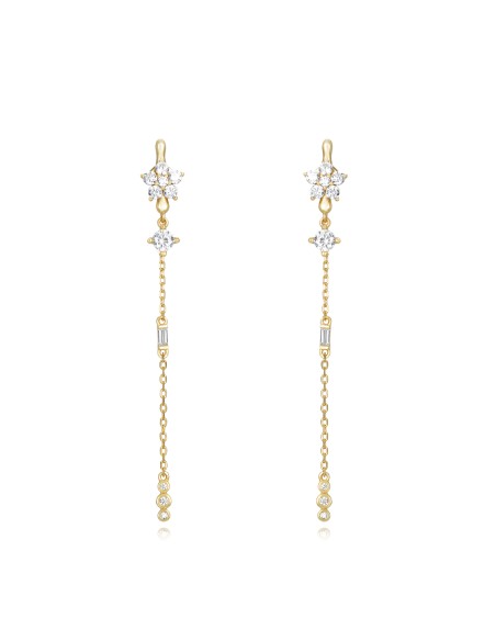Pendientes Flor - Cadena Circonita 60 mm - Bañado Oro Pendientes Flor - Cadena Circonita 60 mm - Bañado Oro