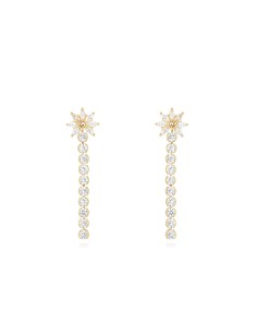 Pendientes Circonita - Flor Largo Marquesa - 36 mm - Bañado Oro 2