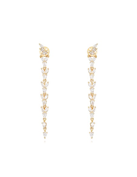 Pendientes Circonita - Flor Largo Marquesa - 50 mm - Bañado Oro Pendientes Circonita - Flor Largo Marquesa - 50 mm - Bañado Oro