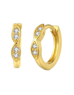 Pendientes Aro Hoja - Circonita Blanca - 11 mm - Bañado Oro y Plata Rodiada 2