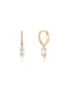 Pendientes Oval Circonita - 11 + 7 mm -  Bañada Oro Y Plata Rodiada