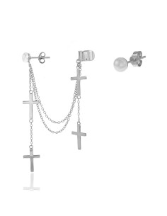 Pendiente Aro - Earcuff Cruz - Cadena 12cm Perla - Bañado Oro 2