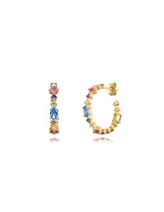 Pendiente Semi Aro - Circonita Multi - 22 mm y 28 mm - Bañado Oro 2