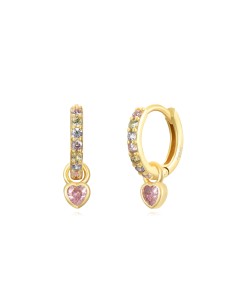 Pendientes Aro 11mm - Circonita Corazon - Bañado Oro 2