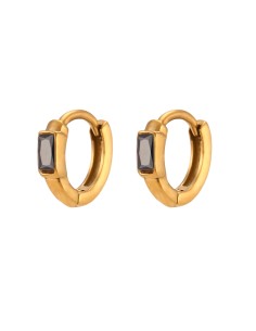 Pendientes Acero Aro - Circonita Rectangulo - 12 mm - Colro Oro 2