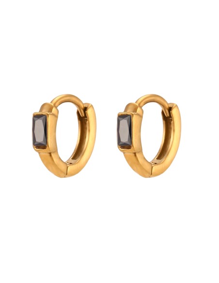 Pendientes Acero Aro - Circonita Rectangulo - 12 mm - Colro Oro