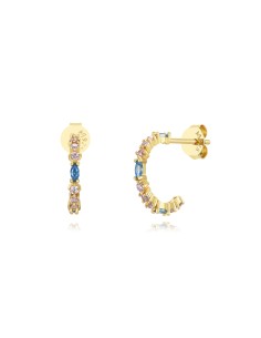 Pendientes Semi Aro - Circonita - 14 mm - Bañado Oro 2