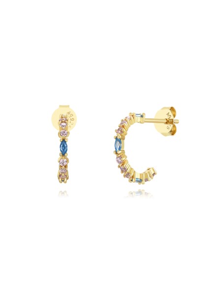 Pendientes Semi Aro - Circonita - 14 mm - Bañado Oro