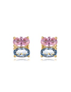 Pendientes - Circonita Blanca Oval - 6 mm - Bañado Oro y Plata Rodiada 2