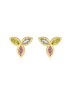 Pendientes - Circonita Flor - 6 mm - Bañado Oro y Plata Rodiada 2