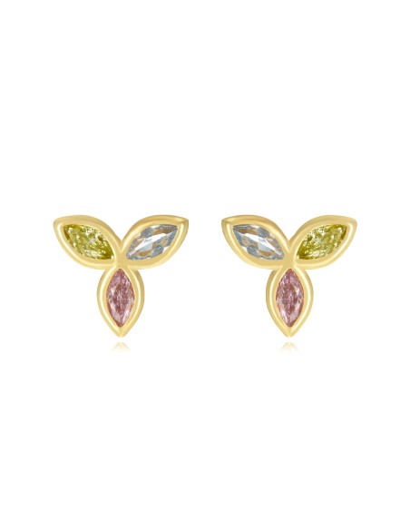 Pendientes - Circonita Flor - 6 mm - Bañado Oro y Plata Rodiada