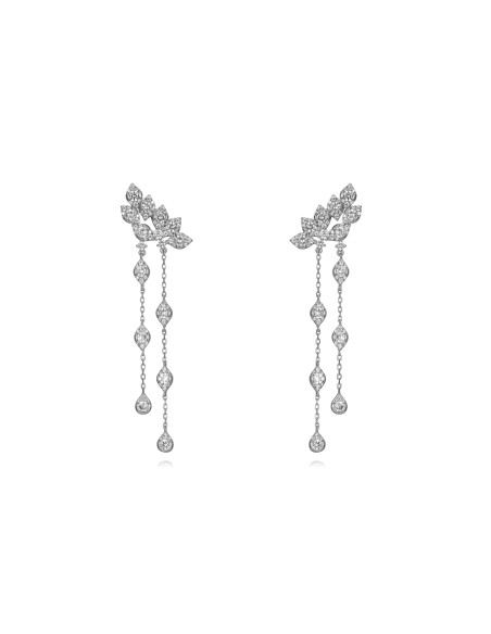 Pendientes Cadena Largo Colgando - Circonita - 67 mm - Bañado Oro y Plata Rodiada