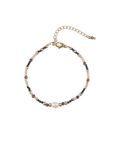 Pulsera Acero - Mineral 16+3cm - Perla - Bañado Oro 2