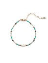 Pulsera Acero - Mineral 16+3cm - Perla - Bañado Oro