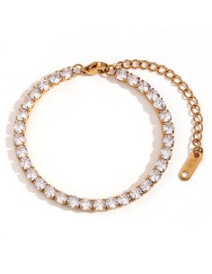 Pulsera Tenis Acero - Circonita 4 mm - 15+5 cm - Color Oro 2