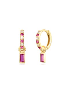 Pendientes Aro 11mm - Circonita Rectangular - Bañado Oro y Plata Rodiada 2