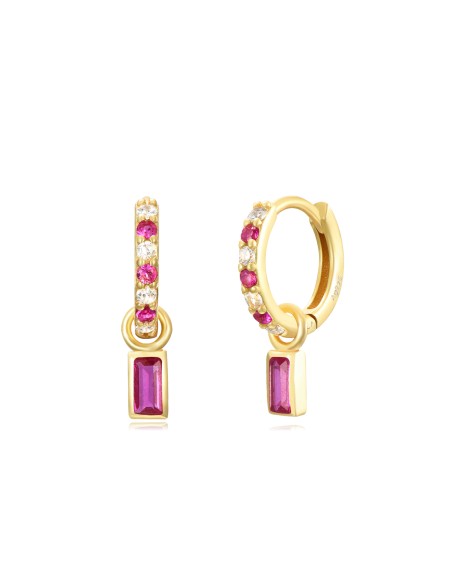 Pendientes Aro 11mm - Circonita Rectangular - Bañado Oro y Plata Rodiada