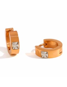 Pendientes Acero Aro - Circonita Cuadrado - 13,5mm - Colro Oro 2