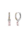 Pendientes Aro 11mm - Circonita Rectangular - Bañado Oro y Plata Rodiada